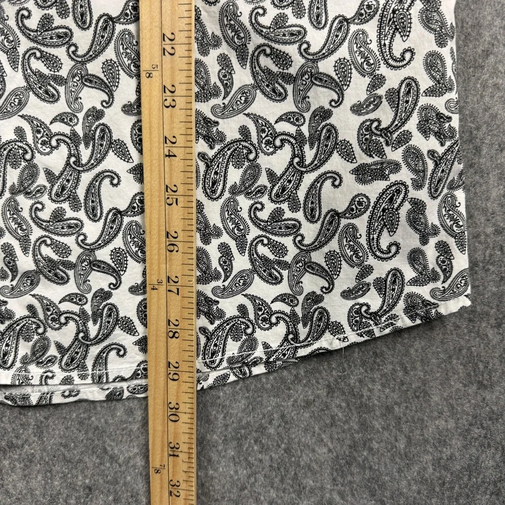 GUESS Womens Paisley Button Up Shirt White Black Long Sleeve XL Regular Fit